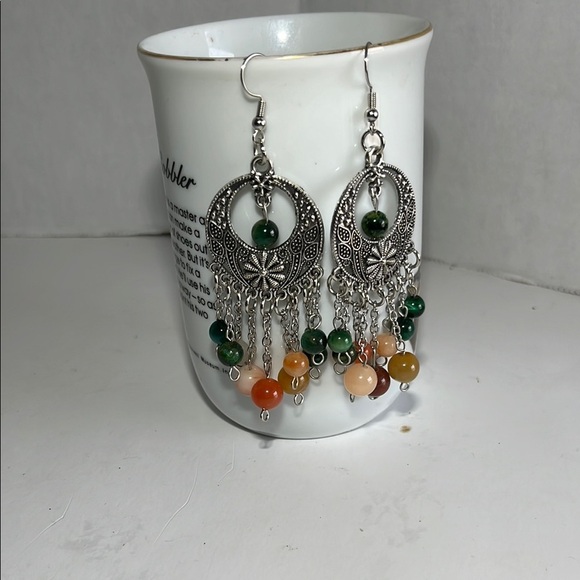 Bohemian Silver and Multicolor Beaded Earrings - Picture 1 of 4